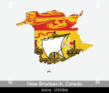 New Brunswick Karte Flagge. Karte von New Brunswick Flagge isoliert auf weißem Hintergrund. Kanadische Provinz, Kanada. Vektorgrafik. Stock Vektor