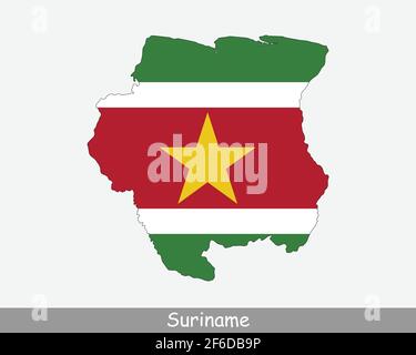 Karte Mit Suriname-Flagge. Karte der Republik Surinam mit der Surinamesischen Nationalflagge isoliert auf weißem Hintergrund. Vektorgrafik. Stock Vektor