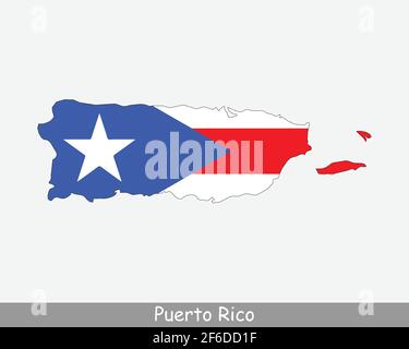 Puerto Rico Karte Flagge. Karte des Commonwealth von Puerto Rico mit der Puerto-ricanischen Flagge isoliert auf weißem Hintergrund. Nicht integriert und organisiert U Stock Vektor