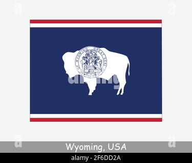 Wyoming Karte Flagge. Karte von WY, USA mit isolierter Staatsflagge auf weißem Hintergrund. Vereinigte Staaten, Amerika, American, Vereinigte Staaten von Amerika, US St Stock Vektor