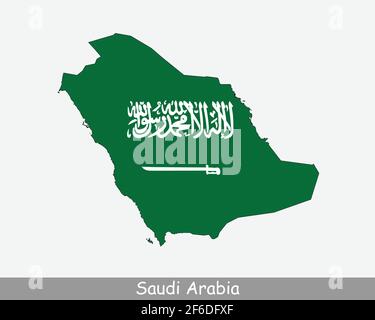 Saudi-Arabien Flagge Karte. Karte des Königreichs Saudi-Arabien mit der Saudi-Nationalflagge isoliert auf weißem Hintergrund. Vektorgrafik. Stock Vektor