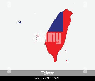 Taiwan Flag Map. Karte der Republik China mit der taiwanesischen Nationalflagge isoliert auf weißem Hintergrund. Vektorgrafik. Stock Vektor