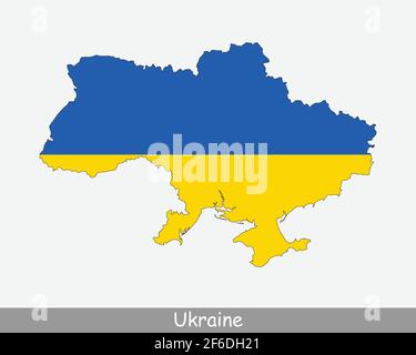 Ukraine Flagge Karte. Karte der Ukraine mit der ukrainischen Nationalflagge isoliert auf weißem Hintergrund. Vektorgrafik. Stock Vektor