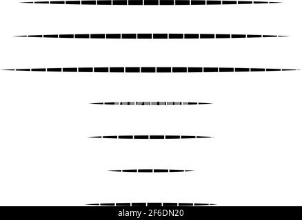 Gestricheltes geometrisches Element mit zufällig parallelen geraden Linien. Zufällige horizontale Linien, Streifen mit Lücken Stock Vektor