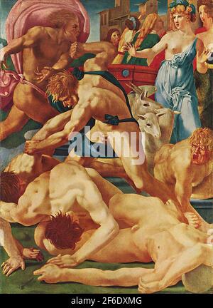 Rosso Fiorentino - Moses Verteidigende Töchter Jethro 1523 Stockfoto