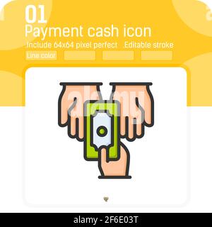 Zahlung Cash Hand Vektor-Symbol mit Linie Farbe Stil isoliert auf weißem Hintergrund. Grafik Illustration Element Thin Icon für ui, ux, Website-Design, Stock Vektor