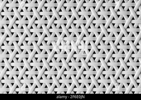 Nahtlose Textur eines weißen Kunststoff-Korb mit abstrakten geometrischen Mustern in Form eines Kreuzes oder Schneeflocken Hintergrund. Stockfoto