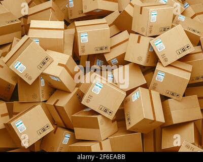 Business Logistics Konzept. Technologie für globale Geschäftsverbindungen. Kartons. 3D-Rendering Stockfoto