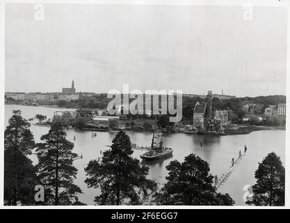 Bau des Jahres Stein von Sjövik aus gesehen. Stockfoto