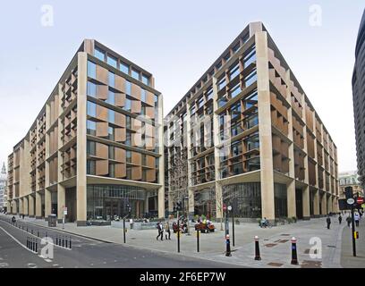 Das Bloomberg HQ-Gebäude in der City of London, Großbritannien. 2018 gewann sie den RIBA Sterling Preis für die Architekten Foster + Partners. Cannon Street Elevation. Stockfoto