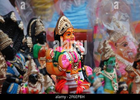 Navratri, Dassehra, Golu Idole auf dem Display Stockfoto