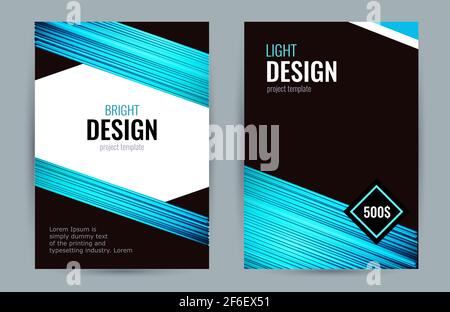 Helles Poster mit hellblauen Linien auf dunklem Hintergrund. Setzen Sie vertikale Banner mit leerer Stelle für Text. Abstrakter Vektorgrafik Hintergrund. Stock Vektor