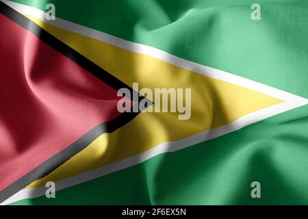 3d-Rendering realistische wehende Seidenflagge von Guyana Stockfoto