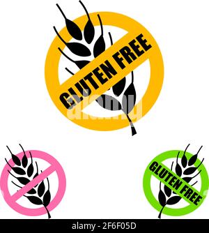 Glutenfreie Etikett Vektor. Intoleranz Kreis Abzeichen isoliert auf weiß. Gold Bio-Weizen. Flaches Design. Stock Vektor