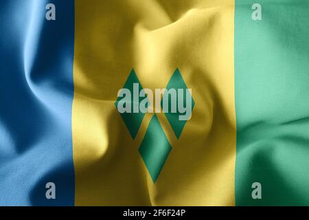 3d Rendering realistische wehende Seidenflagge von St. Vincent und Grenadinen Stockfoto