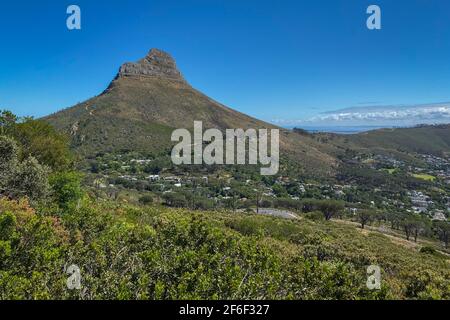 Lions Head, Kapstadt, Südafrika von der Tafelberg Road am Tafelberg gegen den blauen Himmel gesehen Stockfoto