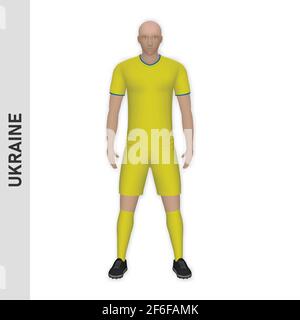 3D realistische Fußballspieler Mockup. Ukraine Fußball Team Kit Vorlage Design Stock Vektor
