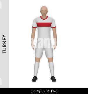 3D realistische Fußballspieler Mockup. Türkei Fußball Team Kit Vorlage Design Stock Vektor