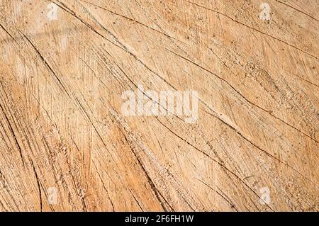 Braunes Holz und Sägemehl von einem gefallenen Baum-Textur-Hintergrund Stockfoto