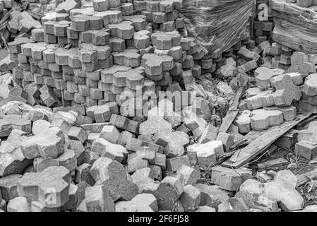 Bauabfälle und Pflastersteine. Stockfoto