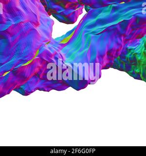 Abstrakter cgi-Hintergrund mit farbenfroher, dreieckiger fließender Oberfläche, isoliert auf weißem Hintergrund, 3d-Rendering-Illustration Stockfoto