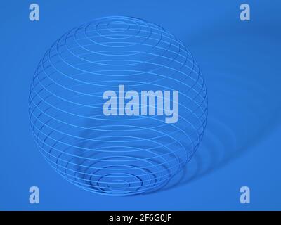 Abstraktes blaues 3d-Objekt mit Schatten, Satz fliegender Ringe in Kugelform, 3d-Rendering-Illustration Stockfoto