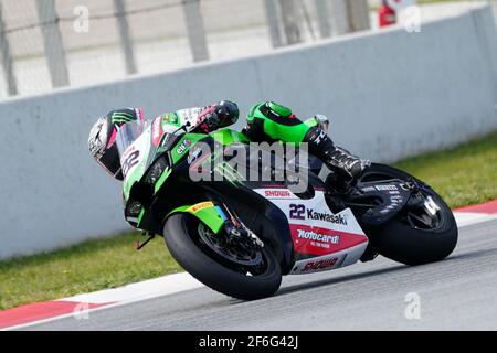 Barcelona, Spanien. März 2021, 31st. World Superbike Testing auf dem Circuit Barcelona-Catalunya; Alex Lowes (GBR) auf Kawasaki ZX 10RR für das Kawasaki Racing Team WORLDSBK Credit: Action Plus Sports/Alamy Live News Stockfoto