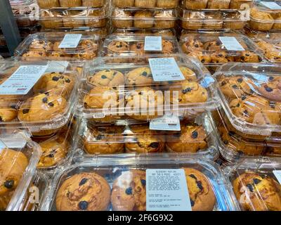 Heidelbeer-Muffins im Costco Großhandel Stockfoto
