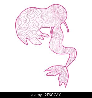 Schöne Meerjungfrau im zentangle Stil, gemusterte Meerjungfrau Schwanz, Anti Stress Malbuch für Erwachsene Stock Vektor