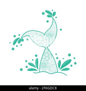 Schöne Meerjungfrau im zentangle Stil, gemusterte Meerjungfrau Schwanz, Anti Stress Malbuch für Erwachsene Stock Vektor