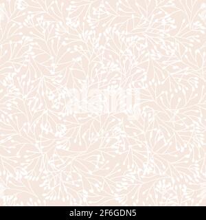 Weiß beige nahtlose Natur Hintergrund aus weißen handgezeichneten Kontur Blumen. Wiederholende abstrakte Naturtextur für Stoff, Fliesen, Tapeten. Dicht Stockfoto