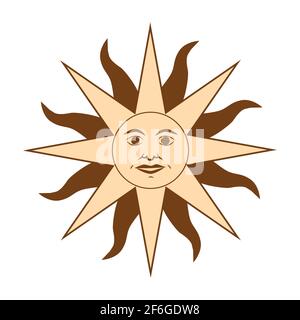 Magic Concept, vintage Sonne mit Gesicht, Gold, trendige beige, stilisierte Gravur. Illustration für Astrologie, Boho-Design, heidnische Symbole für Vermögen tel Stock Vektor