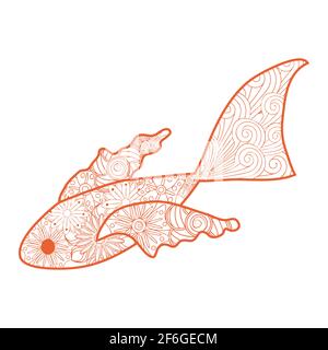 Handgezogener Fisch, zentangle für Anti-Stress-Malseite mit hohen Details, Illustration im zentangle-Stil. Seekollektion. Stock Vektor