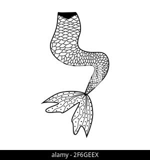 Schöne Meerjungfrau im zentangle Stil, gemusterte Meerjungfrau Schwanz, Anti Stress Malbuch für Erwachsene Stock Vektor