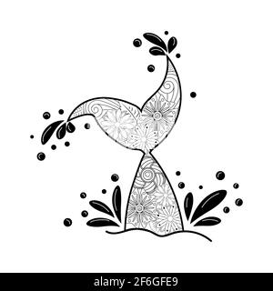Schöne Meerjungfrau im zentangle Stil, gemusterte Meerjungfrau Schwanz, Anti Stress Malbuch für Erwachsene Stock Vektor