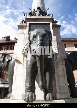 La Fontaine des Éléphants, Chambery, Frankreich Stockfoto