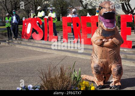 Ein Protest gegen die Ölpipeline 3 der Ölsande in Eugene, Oregon, USA. Stockfoto