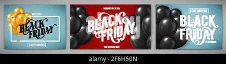 Set Banner für Black Friday Sale mit handgezeichneten Schriftzügen. Poster-Vorlage. Vektor. Stock Vektor
