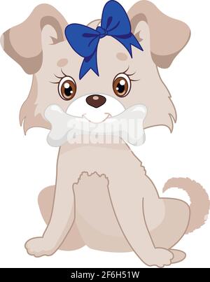 Hund hält einen Knochen, Vektor, isoliert auf weiß. Vektorgrafik Stock Vektor