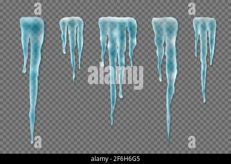 Set von realistischen Rändern mit Schneekikeln auf transparentem Hintergrund. Elemente für weihnachten Design, Vektor-Illustration Stock Vektor