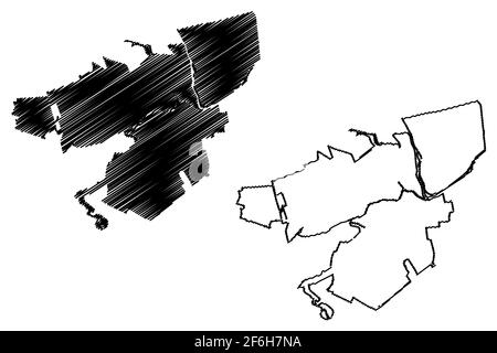 Allentown City, Pennsylvania (Vereinigte Staaten Städte, Vereinigte Staaten von Amerika, vereinigte staaten Stadt) Kartenvektordarstellung, scribble Skizze Stadt von Allentown Karte Stock Vektor