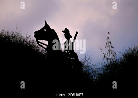 Metallskulptur, die einen Reiter aus dem Anzac Australien und darstellt New Zealand Mounted Division, die an der Schlacht teilgenommen hat Von Mughar Ridge während des Ersten Weltkriegs in Marar platziert Oder Mrar Hills Nationalpark im südlichen Bezirk von Israel Stockfoto