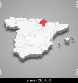 Lage der Region Navarra innerhalb Spaniens isometrische 3D-Karte Stock Vektor