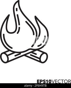 Symbol für die Feuerlinie protokollieren. Symbol „Flammen umrandet“. Vektor-Illustration des Camping-Konzepts. Stock Vektor