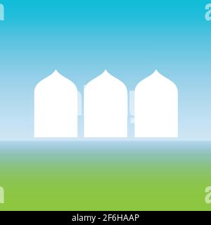 Die Silhouette der Moschee über der grünen Erde und Unter dem Vektorbild des blauen Himmels Stock Vektor