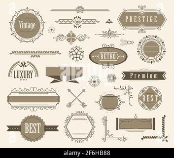 Set aus dekorativen filigranen Schnörkeln und Vintage-Design-Zeichen. Klassische Vintage-Elemente, Vektorgrafik Stock Vektor