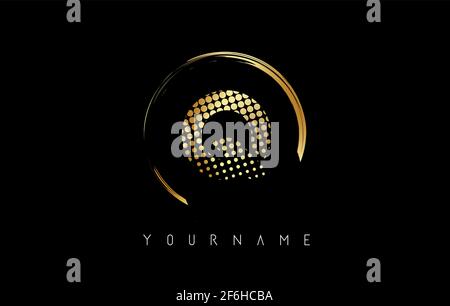 Goldenes Q-Buchstabenlogo mit goldenen Punkten und Kreisrahmen auf schwarzem Hintergrund. Kreative Vektor-Illustration mit goldener Farbe und Buchstabe Q. Stock Vektor