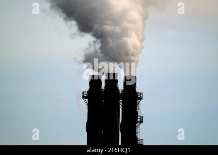 Schwere Stahlindustrie in Großbritannien. Vollständig integrierte Eisen- und Stahlfabrik. Stockfoto