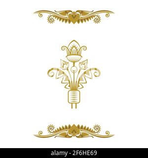Logo im Vintage-Stil und Designelemente. Handgezeichnete florale Ornamente. Vektor-Vorlage für luxuriöse goldene Symbole. Teil des Sets. Stock Vektor