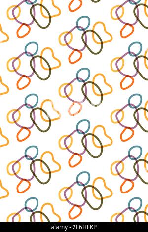 Abstrakte Formen nahtloses Muster, Vektor-minimalistischer Boho-Stil, handgezeichnete transparente Kreisformen in lila, orange, mehrfarbige Palette Stock Vektor